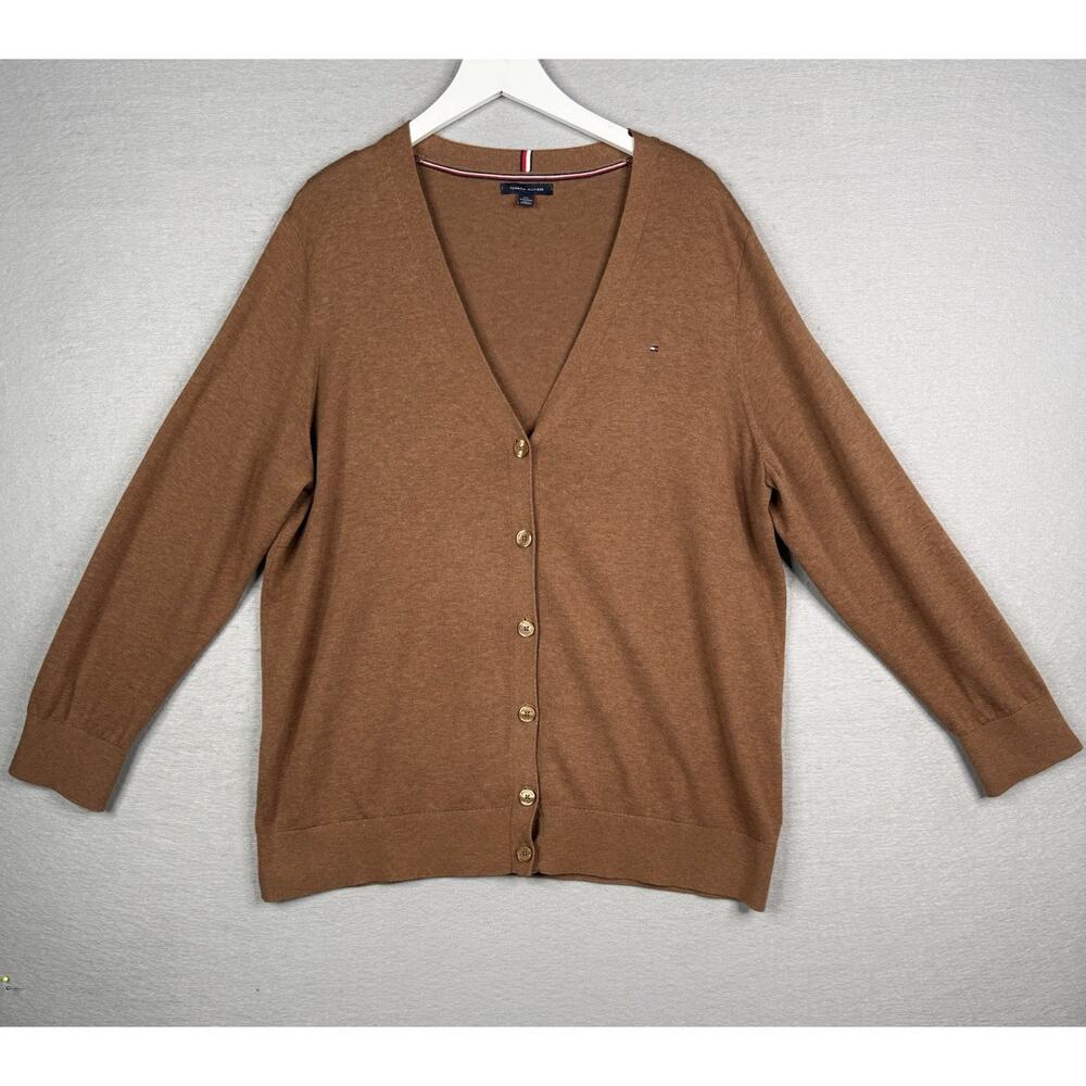 Tommy Hilfiger Cardigan Sweater Mens XXL Cotton V-Neck Brown Academia Grandpa
